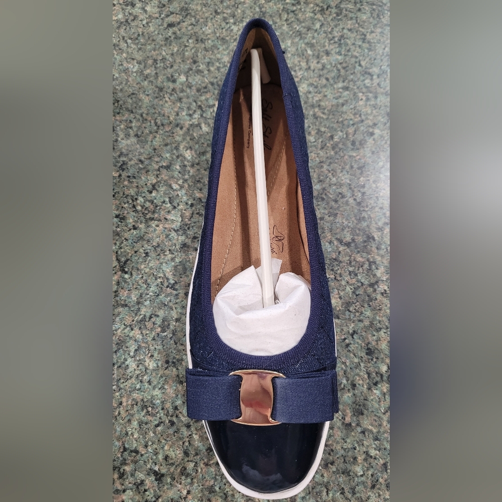 Hush Puppies Blue Denim and Navy Flats with Decorative Bow
